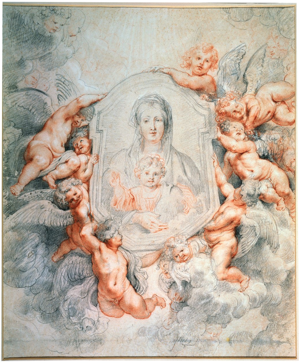 麦当娜（Madonna）由天使所崇拜麦当娜德拉瓦利切拉（Madonna della Vallicella），1608年。 作者 彼得·保罗·鲁本斯