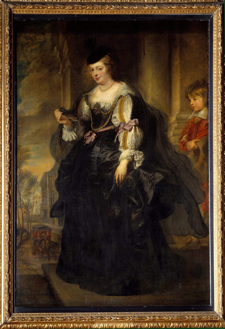 Helene Fourment 在马车上的肖像。 Helene Fourment (1614-1673)，画家的第二任妻子。 皮埃尔·保罗 (Pierre-Paul) Rubens (或 Peter Paul 或 Petrus Paulus) (1577-1640) 绘画，佛兰德学校 作者 彼得·保罗·鲁本斯