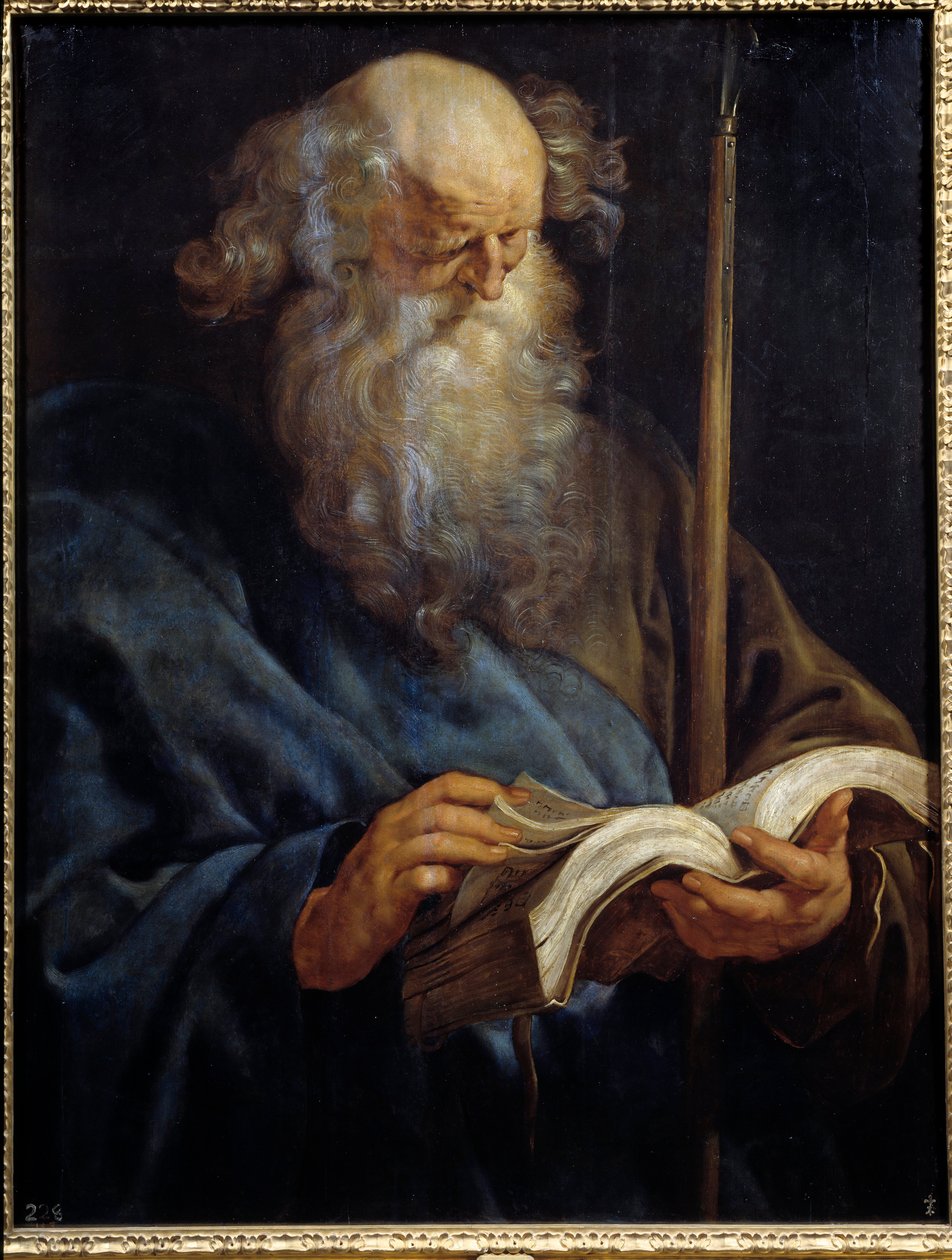 代表使徒圣托马斯绘画由彼得保罗 (Pierre-Paul) Rubens (或 Peter Paul 或 Petrus Paulus) (1577-1640) 17 世纪太阳。 1,08x0,84 m 马德里，普拉多博物馆 作者 彼得·保罗·鲁本斯