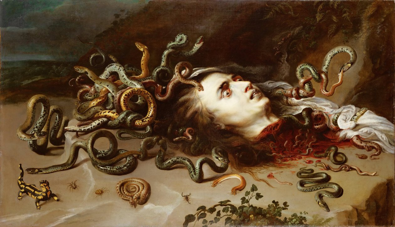 Tete de Meduse - 美杜莎的负责人 - 彼得保罗鲁本斯（1577-1640）。 布面油画，c。 1617-1618 年。 尺寸：68,5x118 厘米。 维也纳艺术史博物馆 作者 彼得·保罗·鲁本斯