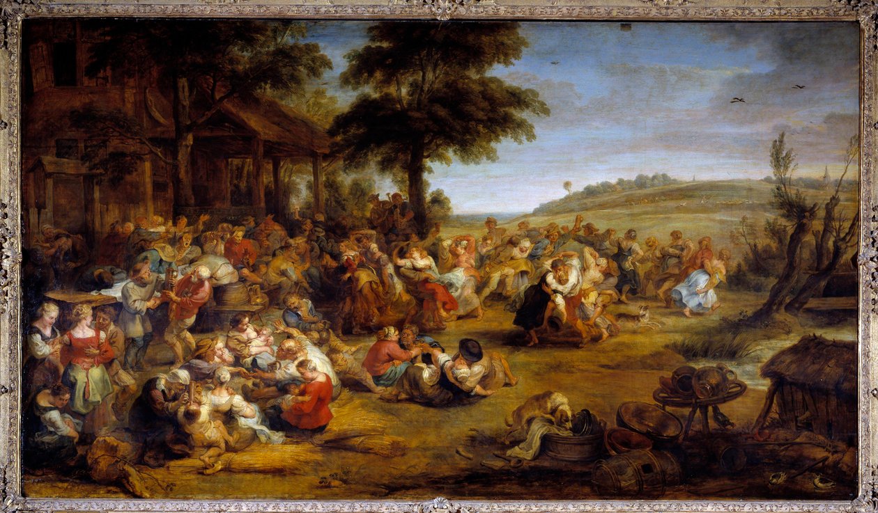 村里的集市或婚礼。 代表国家缔约方的表格。 皮埃尔·保罗 (Pierre-Paul) Rubens（或 Peter Paul 或 Petrus Paulus）（1577-1640 年）的绘画，佛兰德学校，大约 1635-1638 年。 木头上的油。 昏暗：1,49 X 2,61m。 卢浮宫博物馆 - 村庄 作者 彼得·保罗·鲁本斯