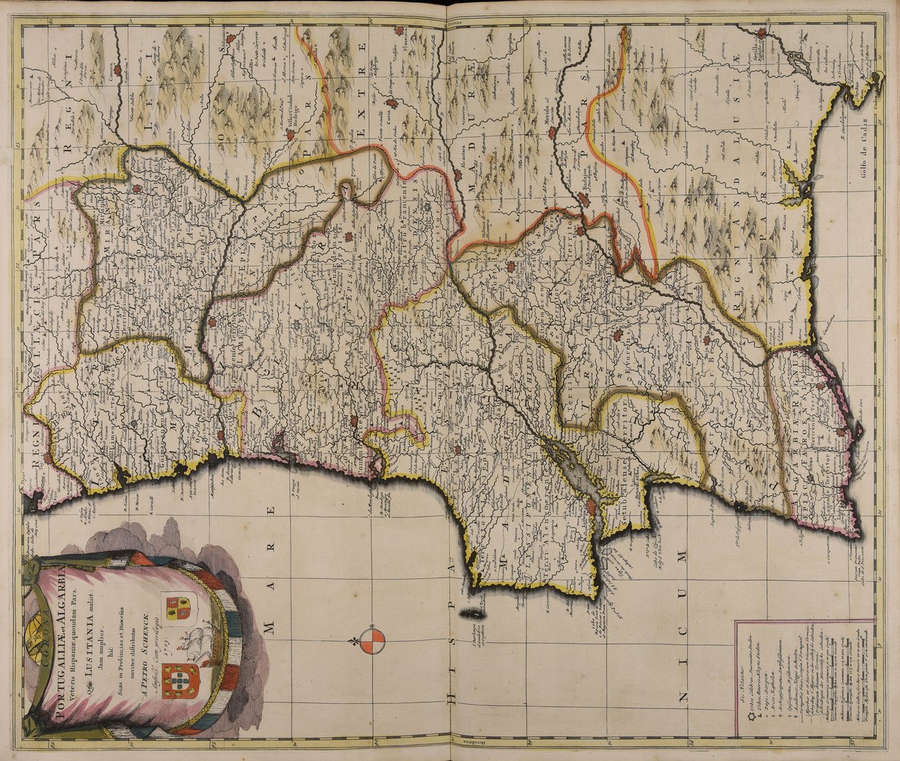 Corona Portugalliae et Algarbiae veteris Hispaniae quondam pars quae Lusitania audiit jam amplior hic suas in provincias et dioeceses noviter distributasas 作者 彼得·申克