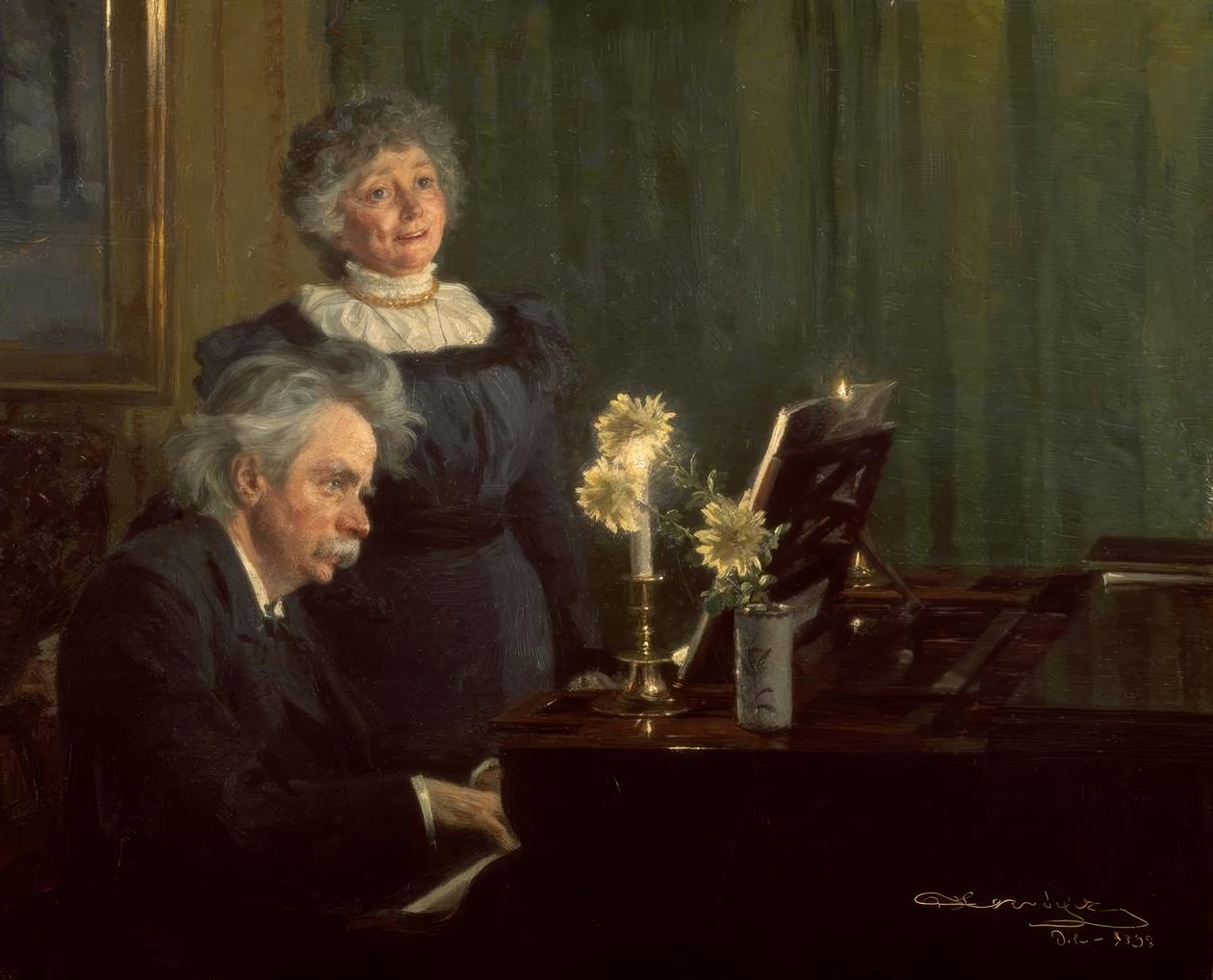 爱德华·格里格（Edvad Grieg）陪伴妻子在钢琴上 作者 Peder Severin Krøyer