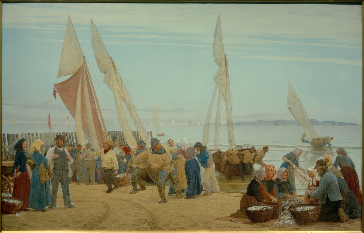 霍恩贝克的早晨。渔民上岸 作者 Peder Severin Krøyer