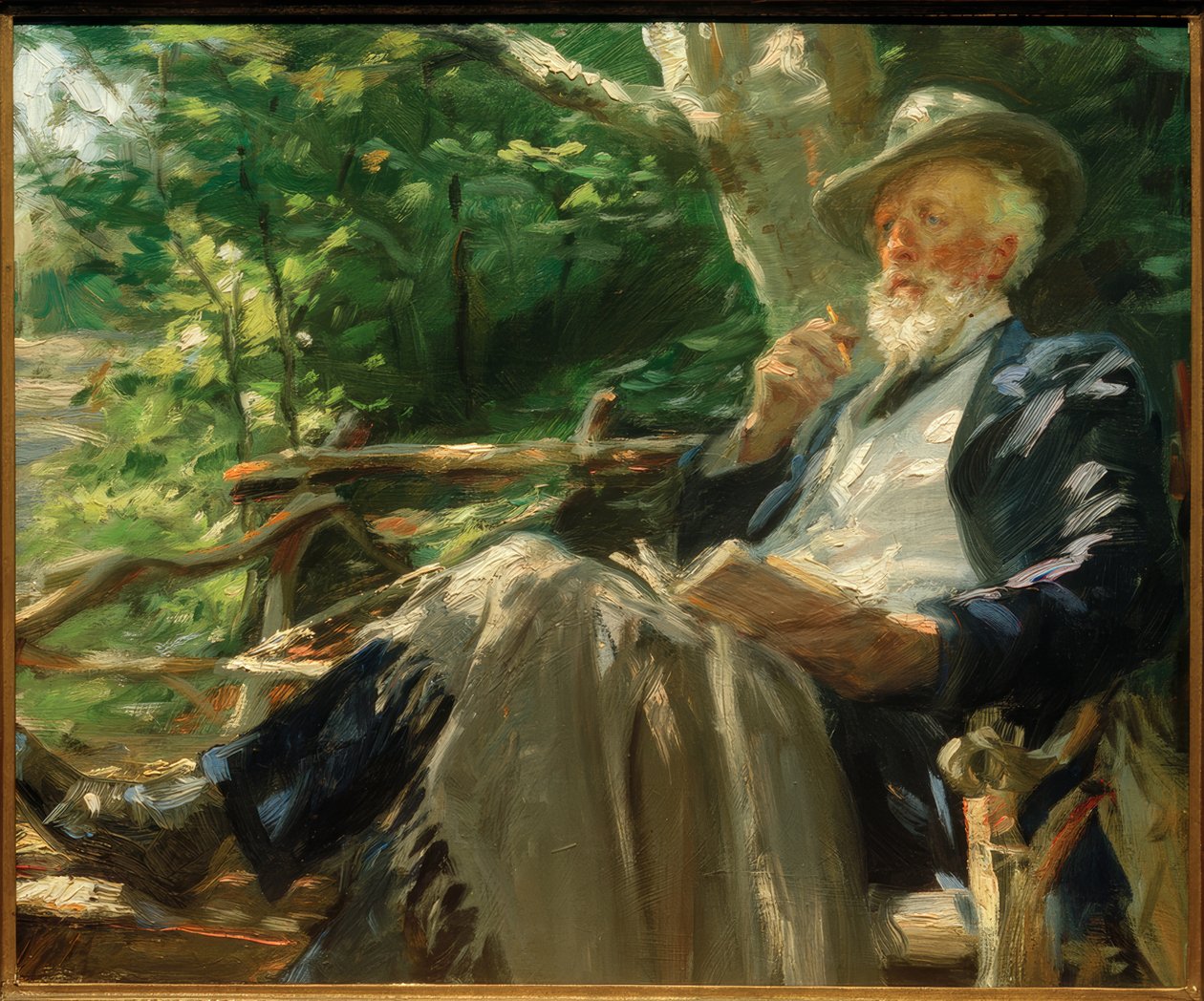 在斯卡恩森林中的诗人霍尔格·德拉赫曼的肖像 作者 Peder Severin Krøyer