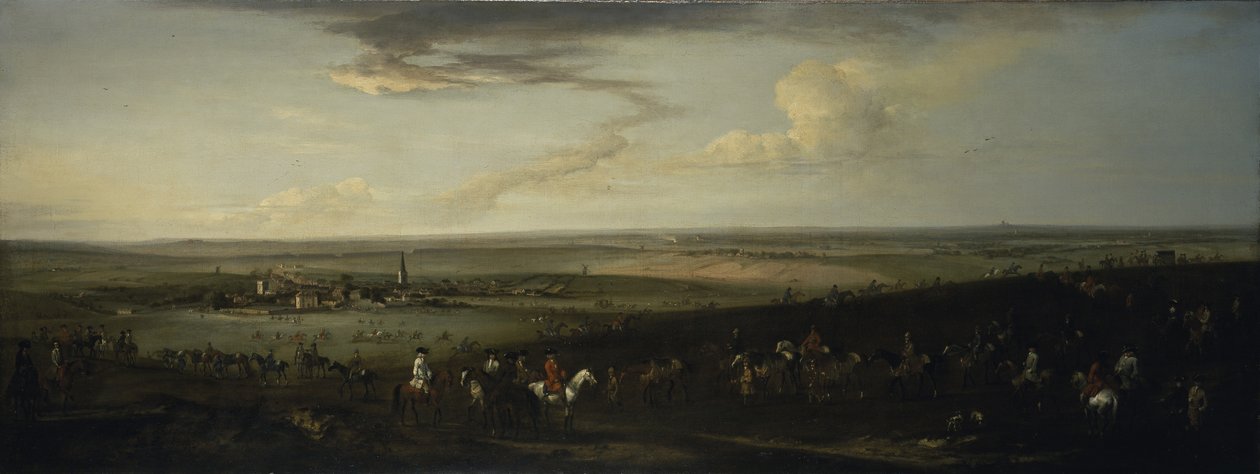 View of old Newmarket with the Watering Course on Warren Hill (oil on canvas) 作者 彼得·蒂勒曼斯