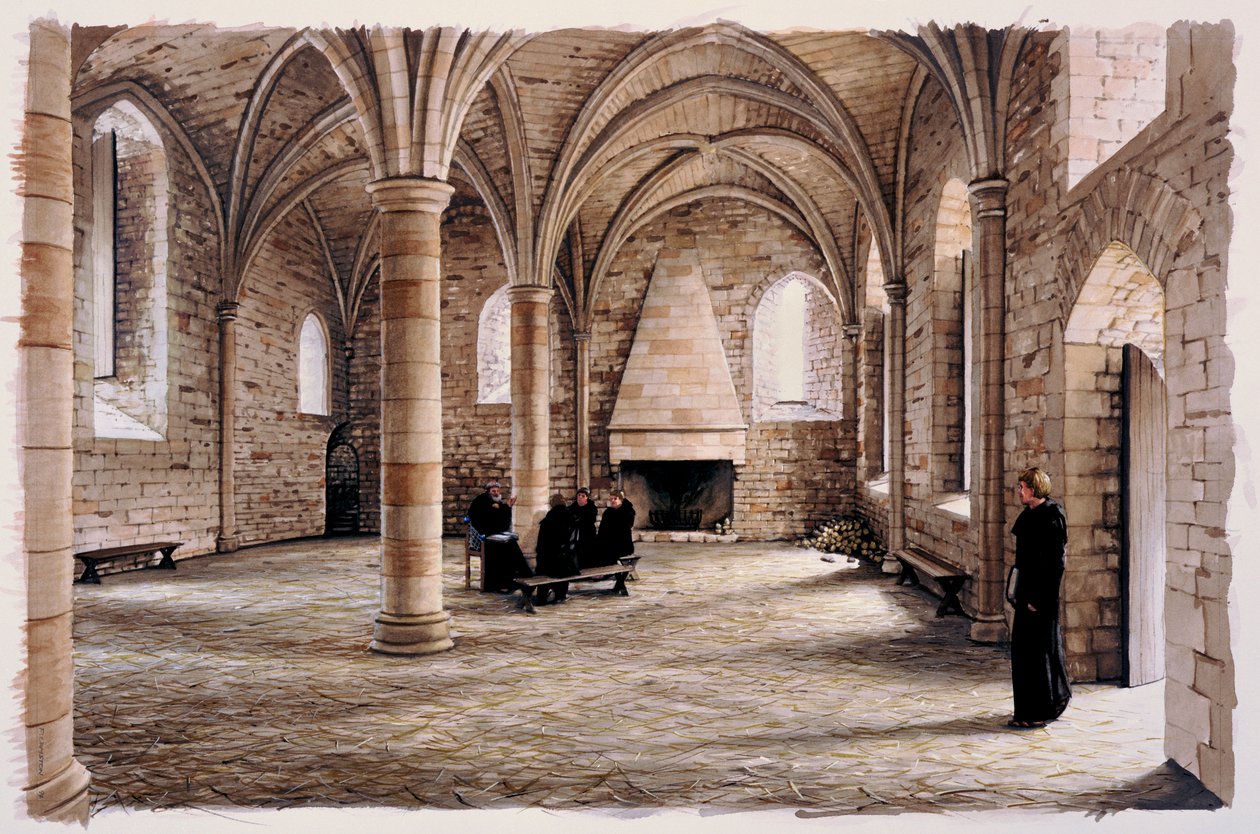12世纪时东萨塞克斯郡巴特尔修道院的新生儿室 c1980-c2008 作者 彼得·厄姆斯顿