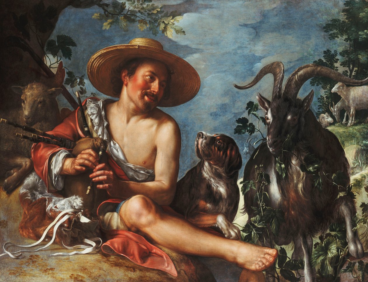 小山上的牧羊犬，附近的狗和他的羊群， 作者 彼得·韦特威尔