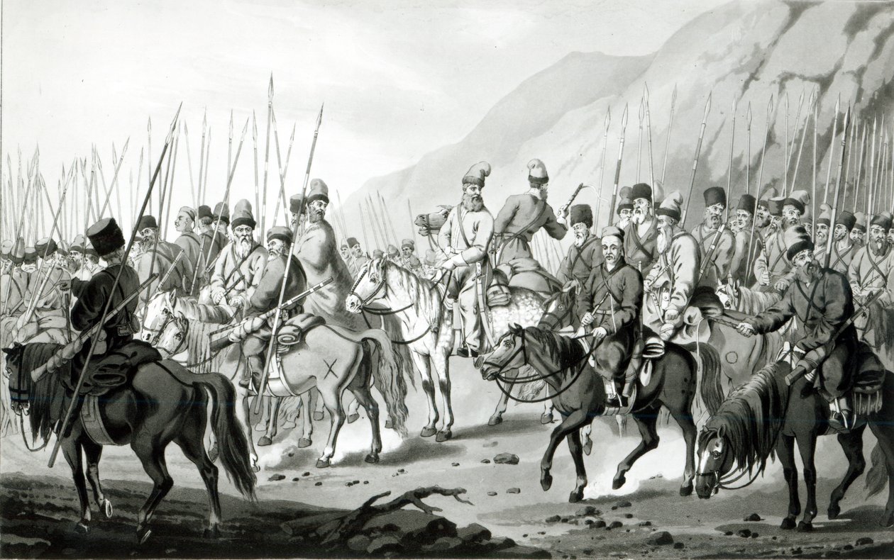 俄罗斯哥萨克的不同部落在行军秩序中，1813年 作者 彼得·冯·赫斯