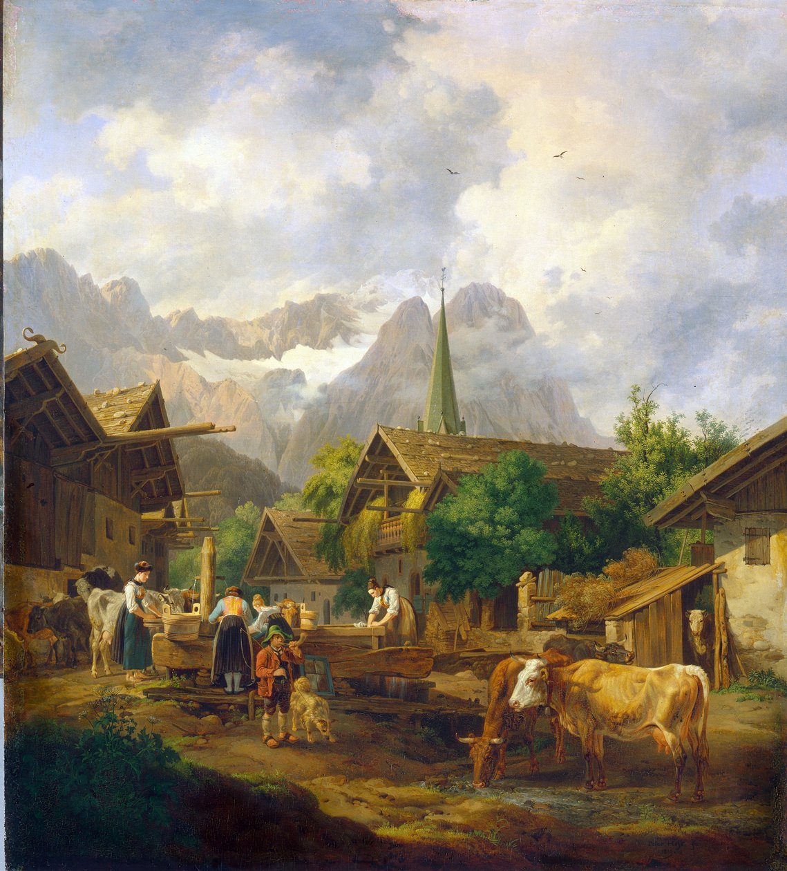 Partenkirchen 的早晨（德国）--彼得-冯-赫斯（1792-1871 年）的作品，木板油画 作者 彼得·冯·赫斯