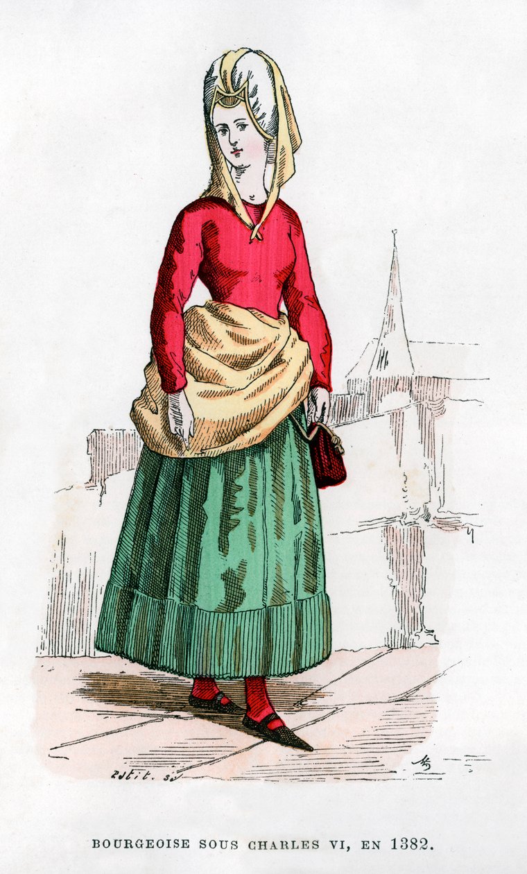 穿着法国查理六世时代服装的资产阶级，1382 1882-1884年。 作者 佩蒂特