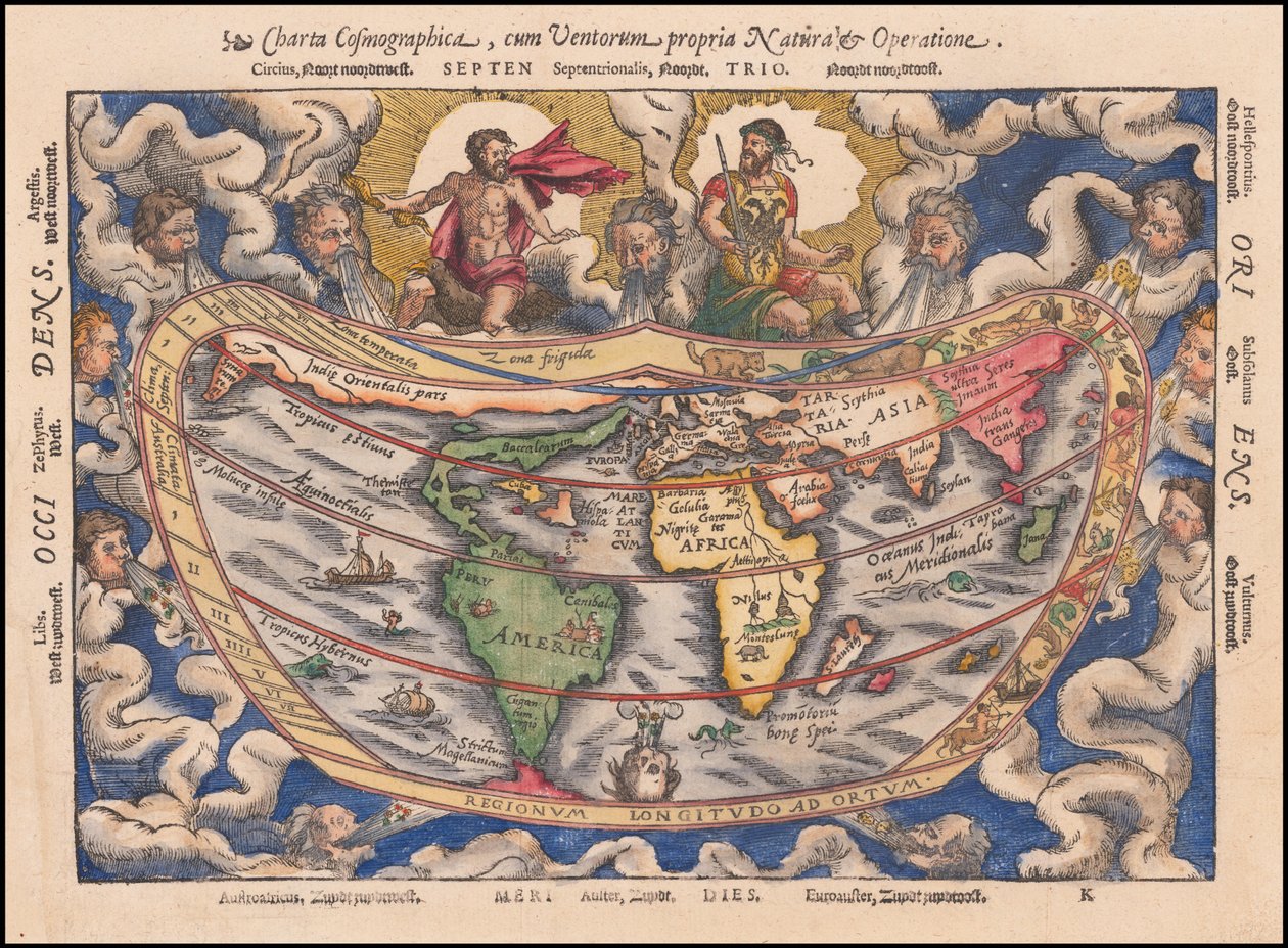 1544 年地图 - Charta Cosmographica, Cum Ventorum Propria Natura et Operatione 作者 彼得·阿皮亚努斯（Peter Apianus）