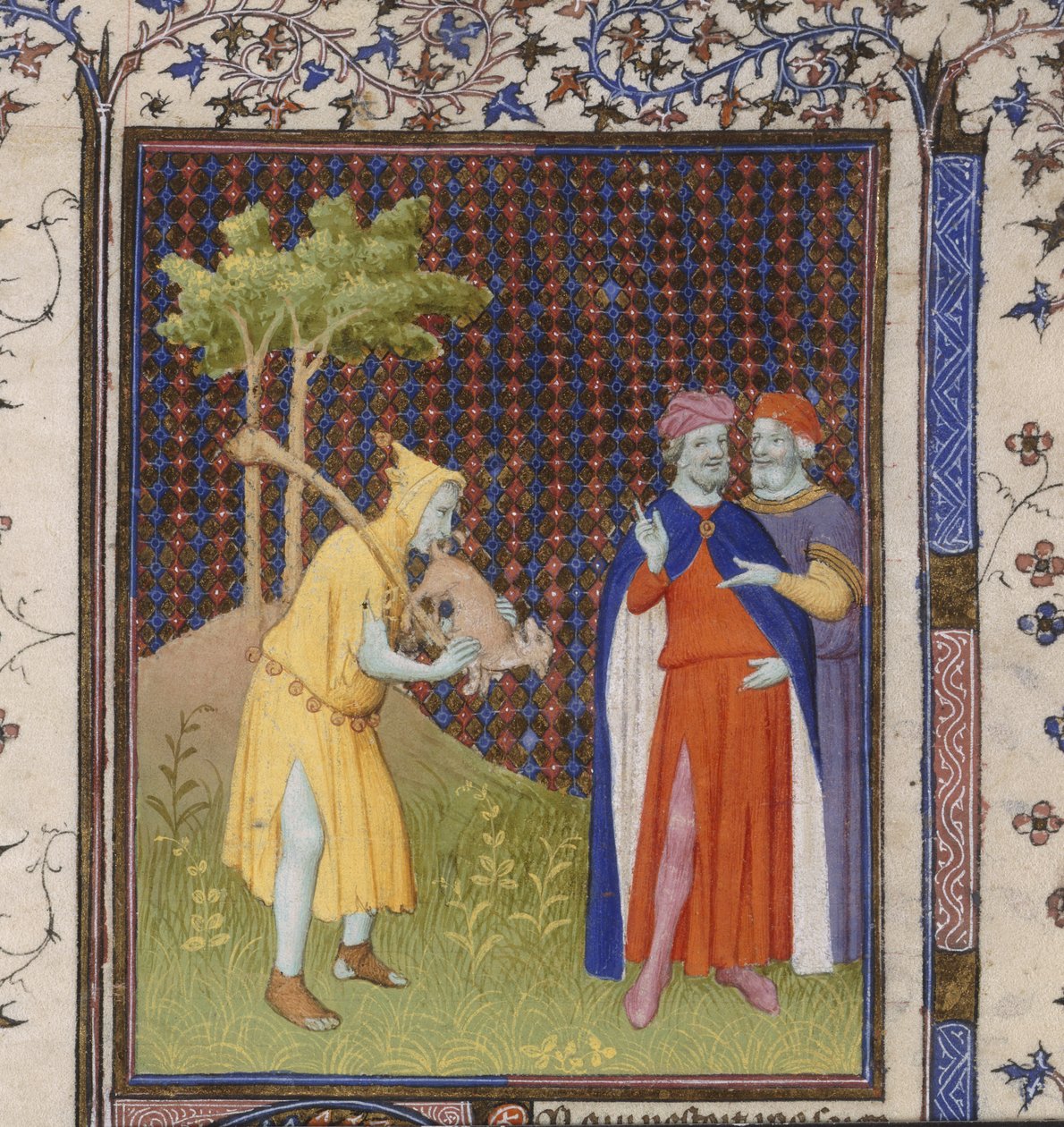 皇家 15 D.11 fol.262 傻瓜与小动物，选自 Guiart de Moulins 的 "Bible Historiale"（牛皮纸）。 作者 彼得吉尔伯蒂