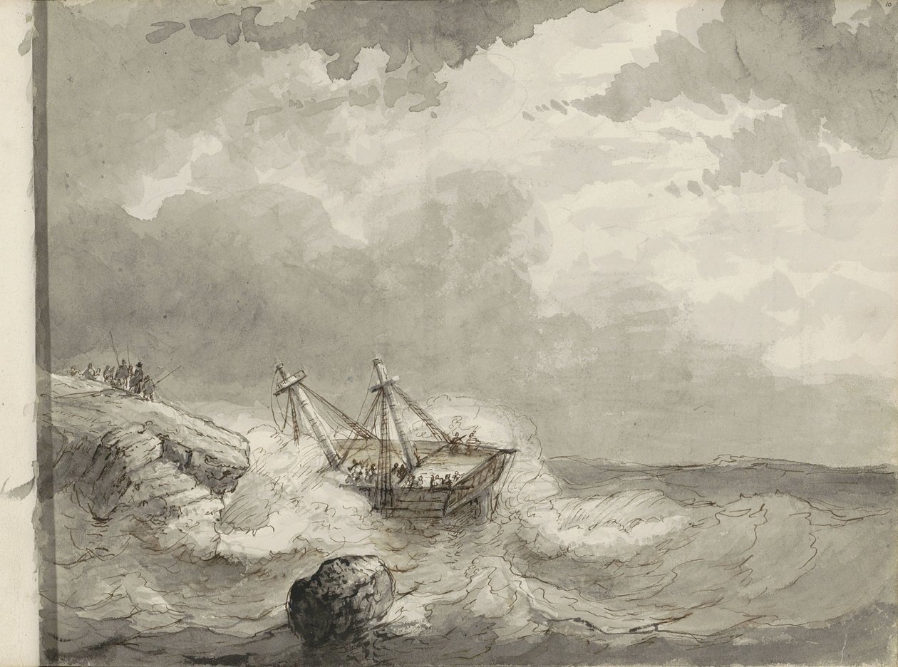岩石海岸上的海难 作者 Petrus Johannes Schotel (圈子)
