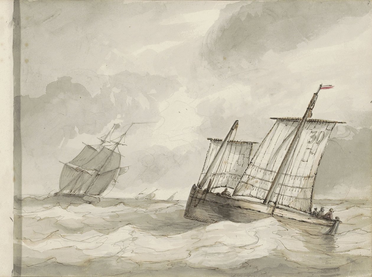 波涛汹涌的大海中航行的船只 作者 Petrus Johannes Schotel (圈子)