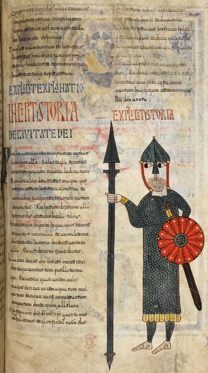 身穿及膝链甲和紧身裤的西哥特士兵，插图选自《Beatus of Liébana》。 作者 彼得·彼得