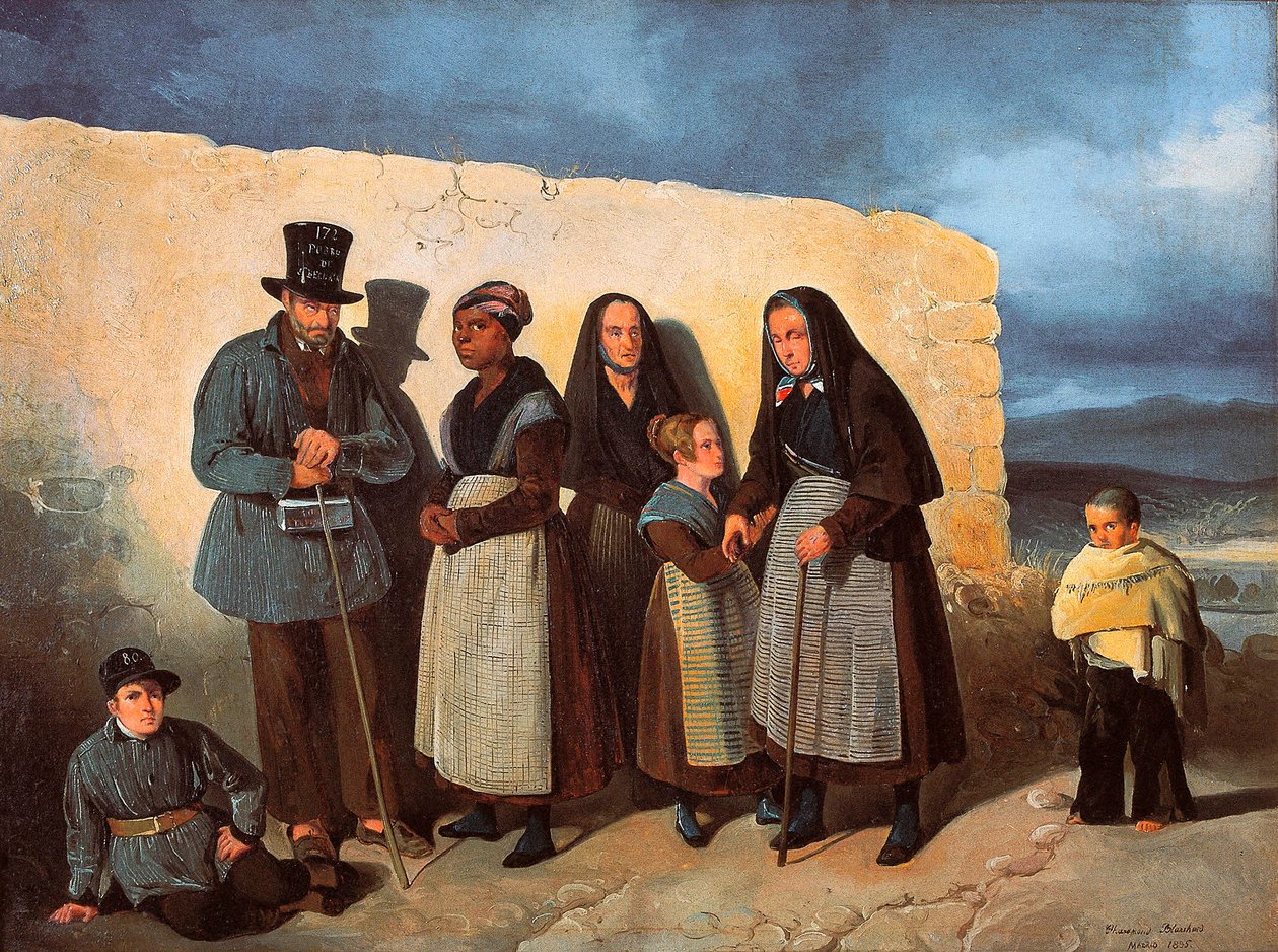 The poor of the San Bernardino (Saint Bernard) hospice in Madrid warming themselves in the sun 作者 法拉蒙·布兰查德（Pharamond Blanchard）