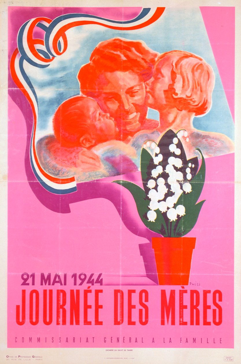 母亲节，1944年5月21日"，维希的法国海报，1944年 作者 菲力