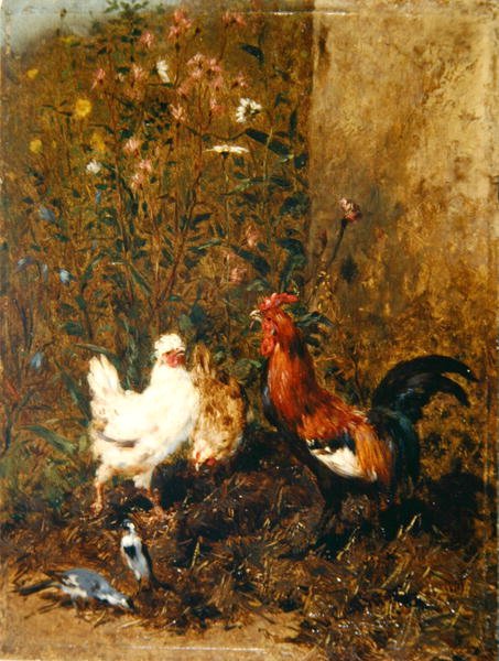 小鸡和小鸟（板上油画） 作者 菲利伯·莱昂·库图里尔
