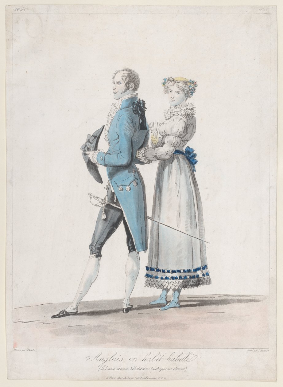 英国人的盛装，来自于1814-24年绘制的服装集..、 作者 菲利伯·路易斯·德布科特