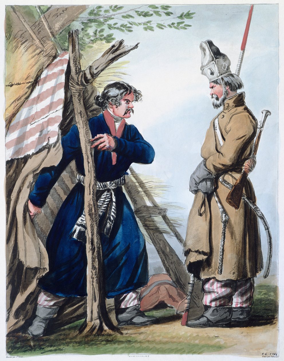 Bivouac cossack, by Louis-Philibert Debucourt 俄罗斯 18世纪 版画 作者 菲利伯·路易斯·德布科特