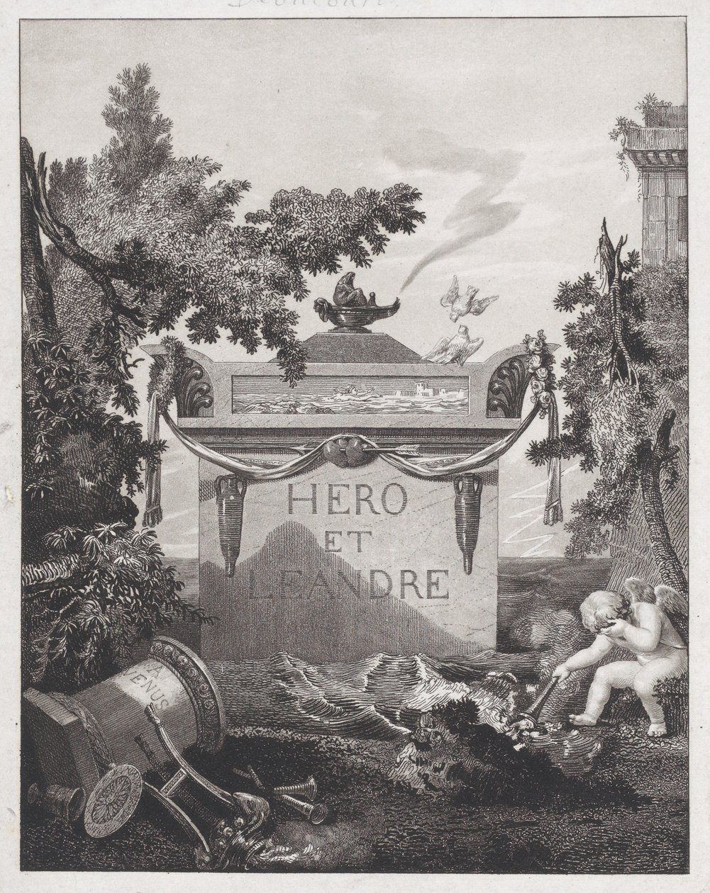 英雄与利安德》的封面画，1801年。 作者 菲利伯·路易斯·德布科特