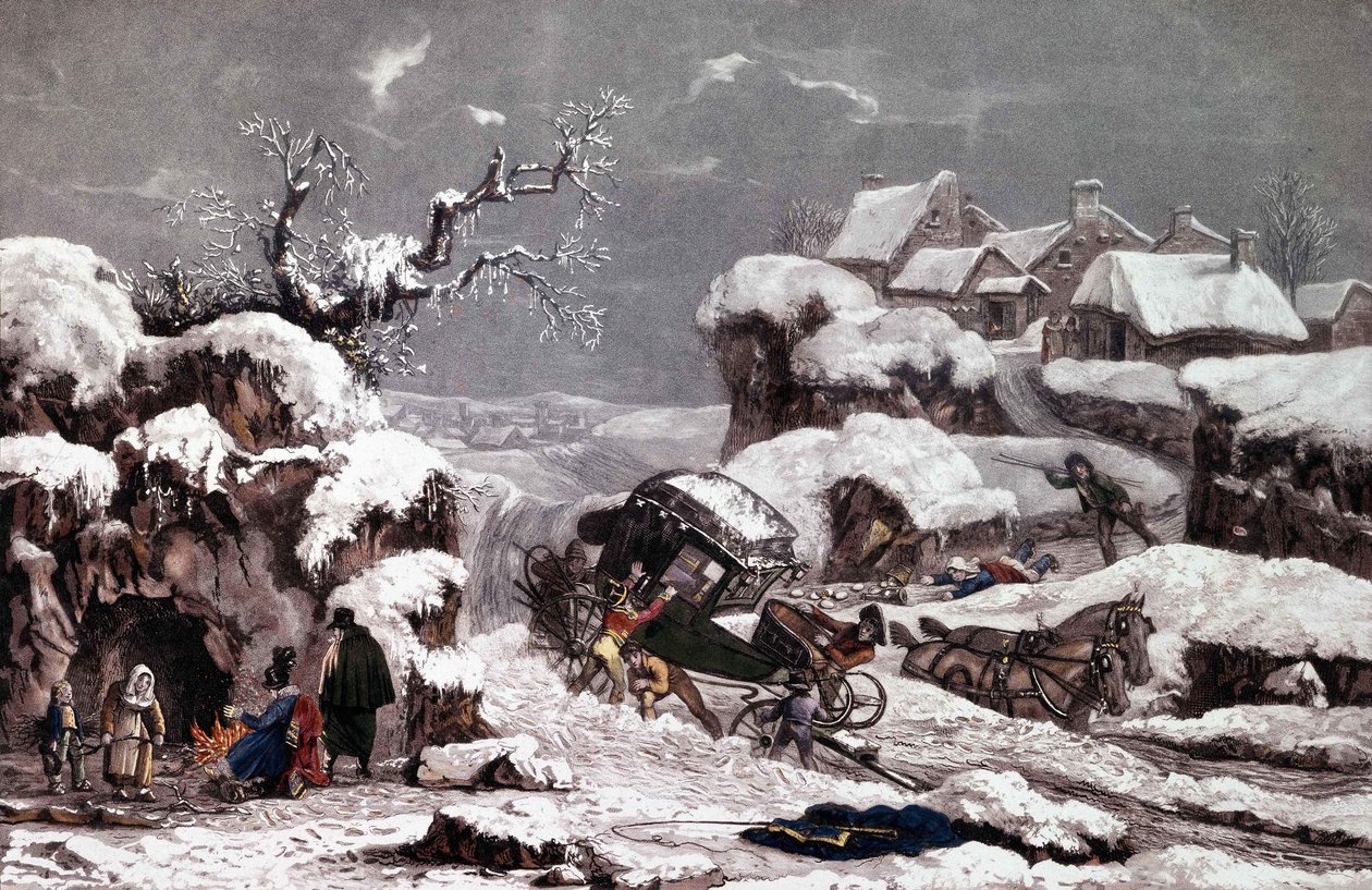 翻倒的马车。归功于菲利贝尔-路易斯-德布库尔（1755 - 1832）的版画。私人收藏。 作者 菲利伯·路易斯·德布科特