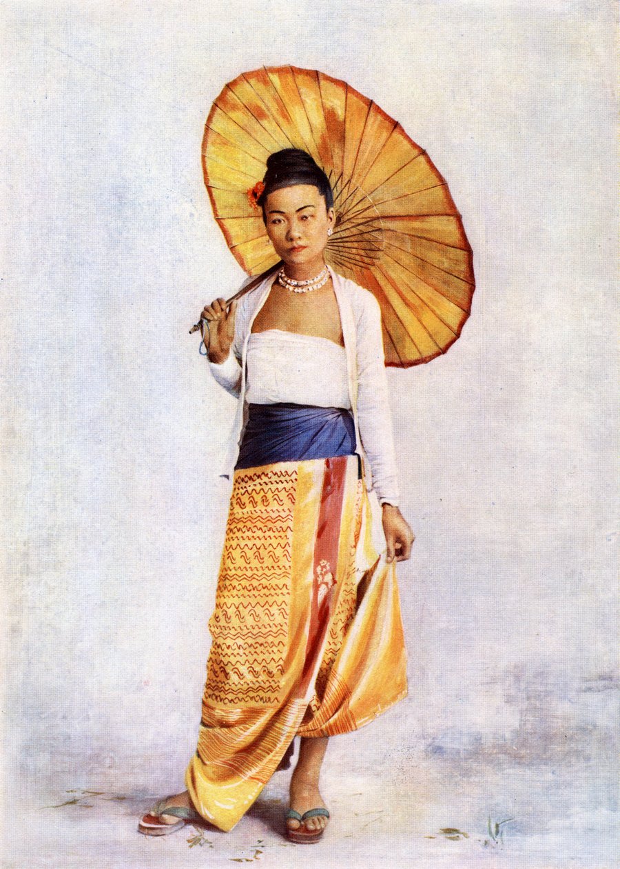 一位缅甸女士，c.1900（蛋白印刷后的彩色版画） 作者 菲利普·阿道夫·克里勒