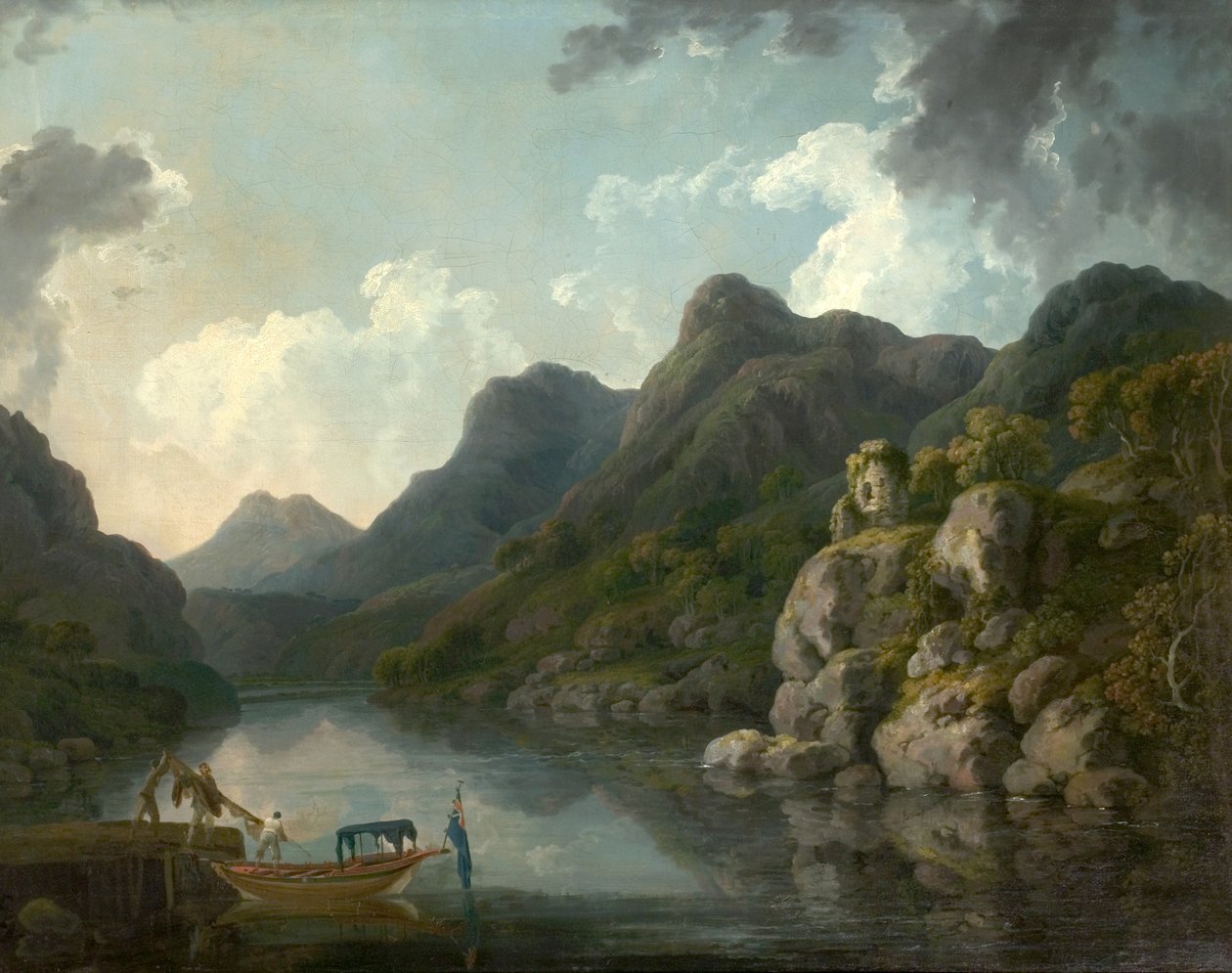 斯诺登山看法与Dolbardarn城堡的从Llanberis，北部威尔士，1787年 作者 菲利普·雅克·德·路德堡