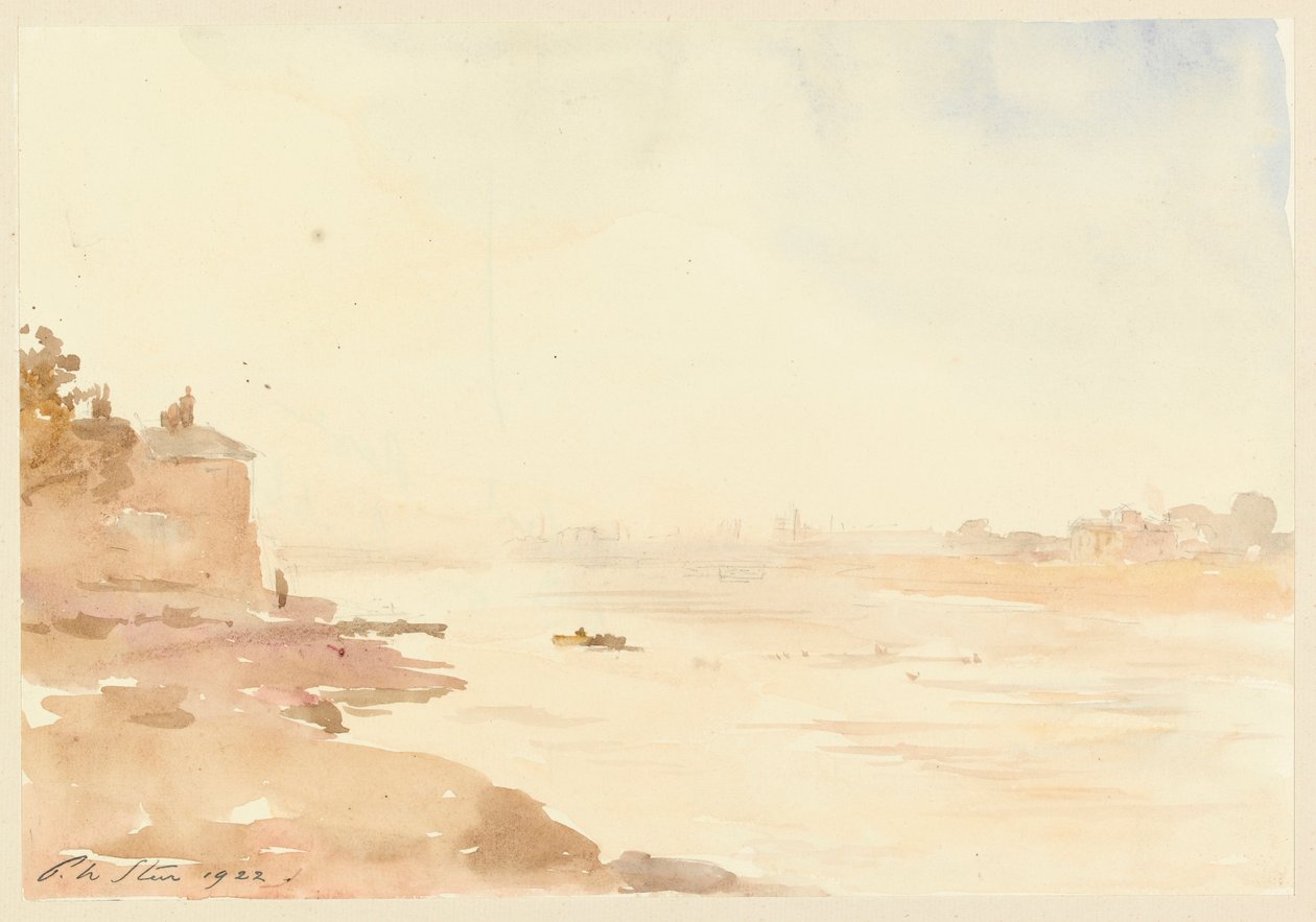 晚上 - 河流场景，1922年（纸上石墨） 作者 菲利普·威尔逊·斯蒂尔
