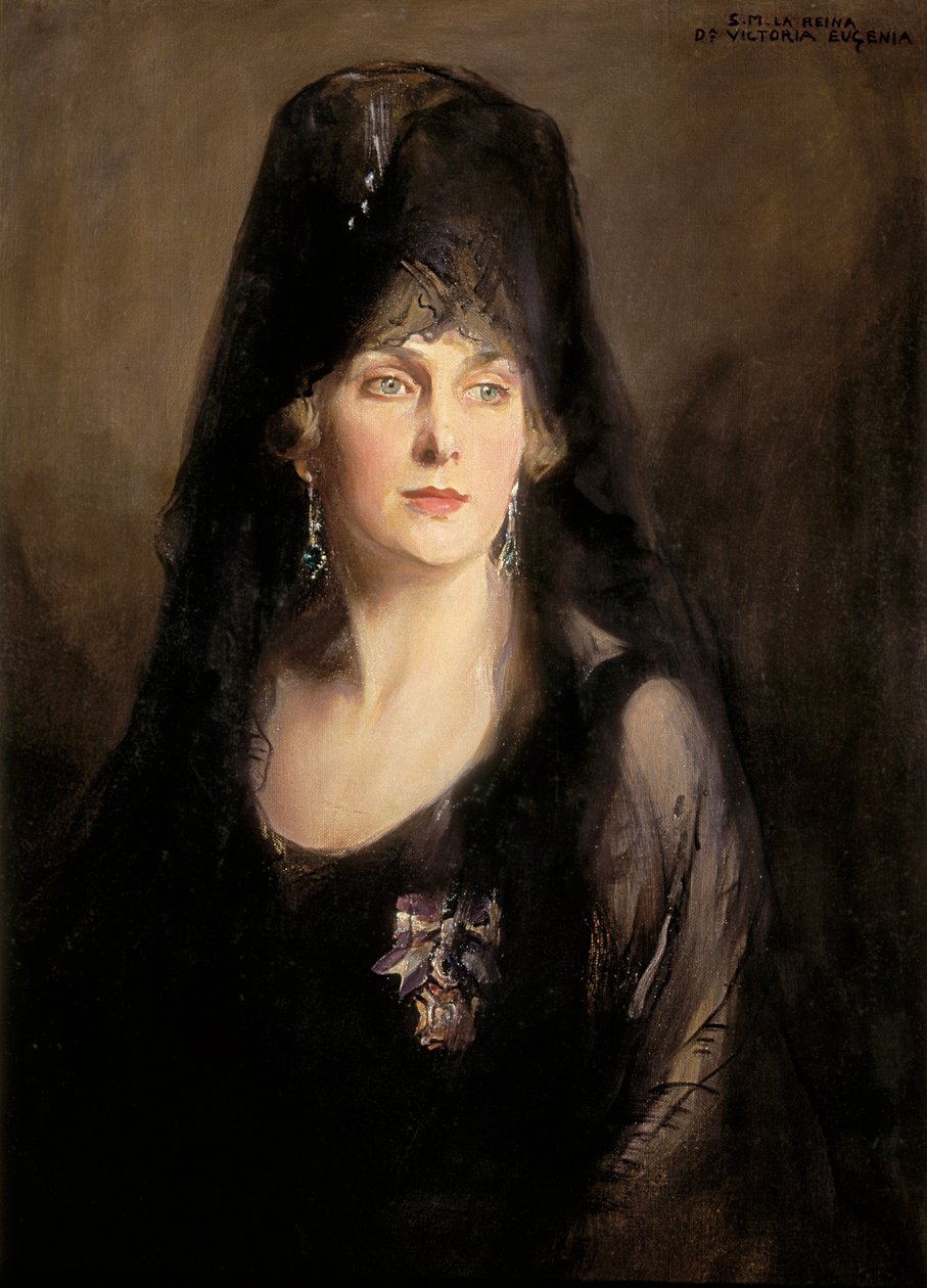 巴滕伯格的维多利亚·尤金妮娅 (Victoria Eugenia of Battenberg) 肖像（1887-1969），20 世纪（布面油画） 作者 菲利普·阿历克修斯·德·拉斯洛