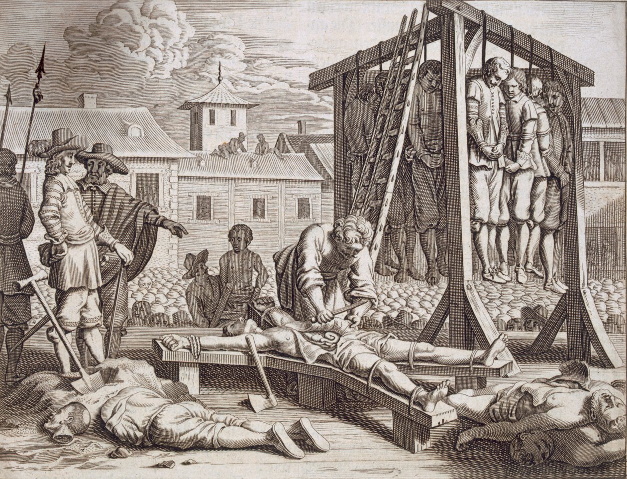 绞刑和酷刑，出版。1672. 作者 菲利普·巴尔达乌斯