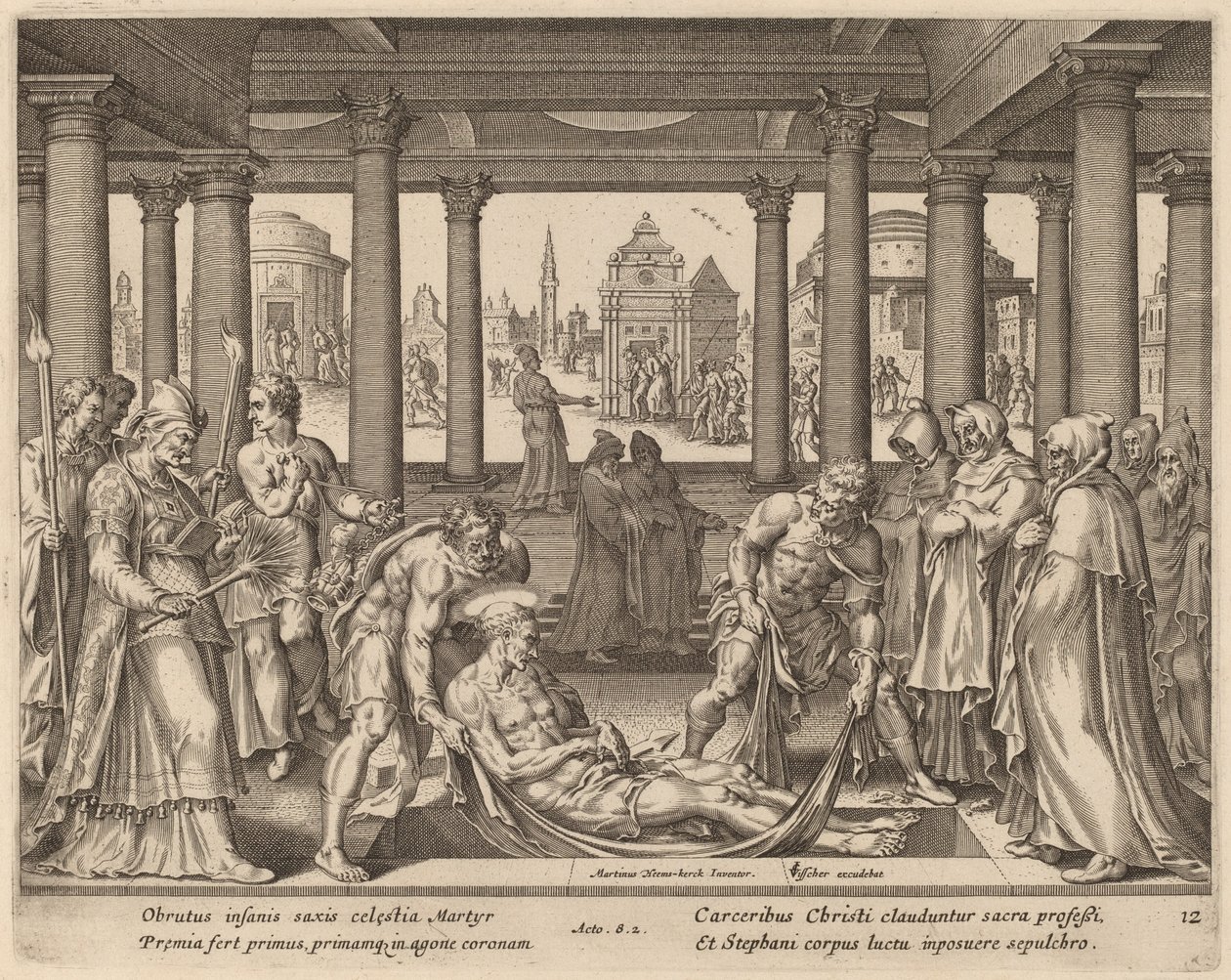 虔诚的人们抬着圣司提反下葬 作者 菲利普·加勒在 Maerten van Heemskerck 之后