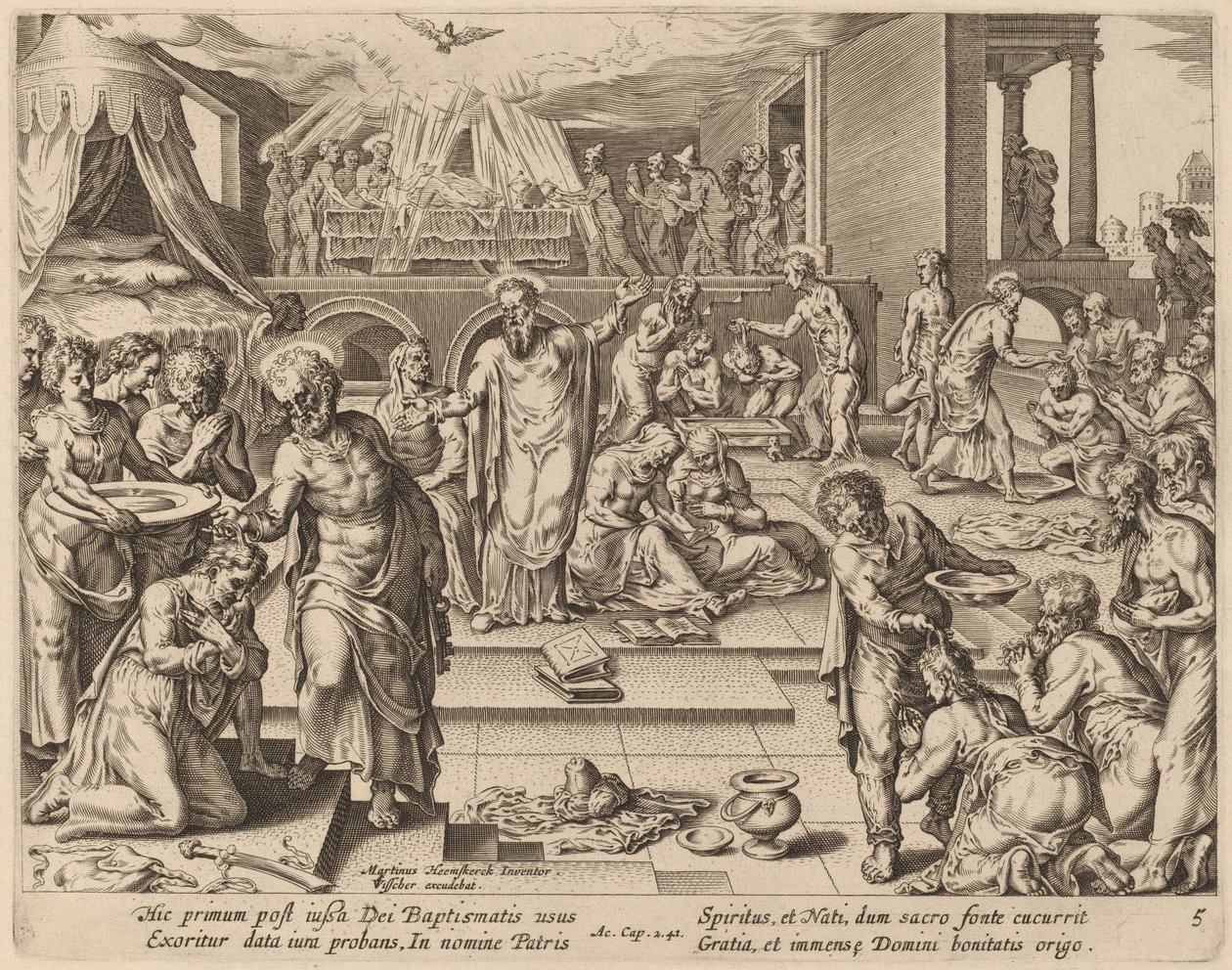许多人接受了洗礼 作者 菲利普·加勒在 Maerten van Heemskerck 之后