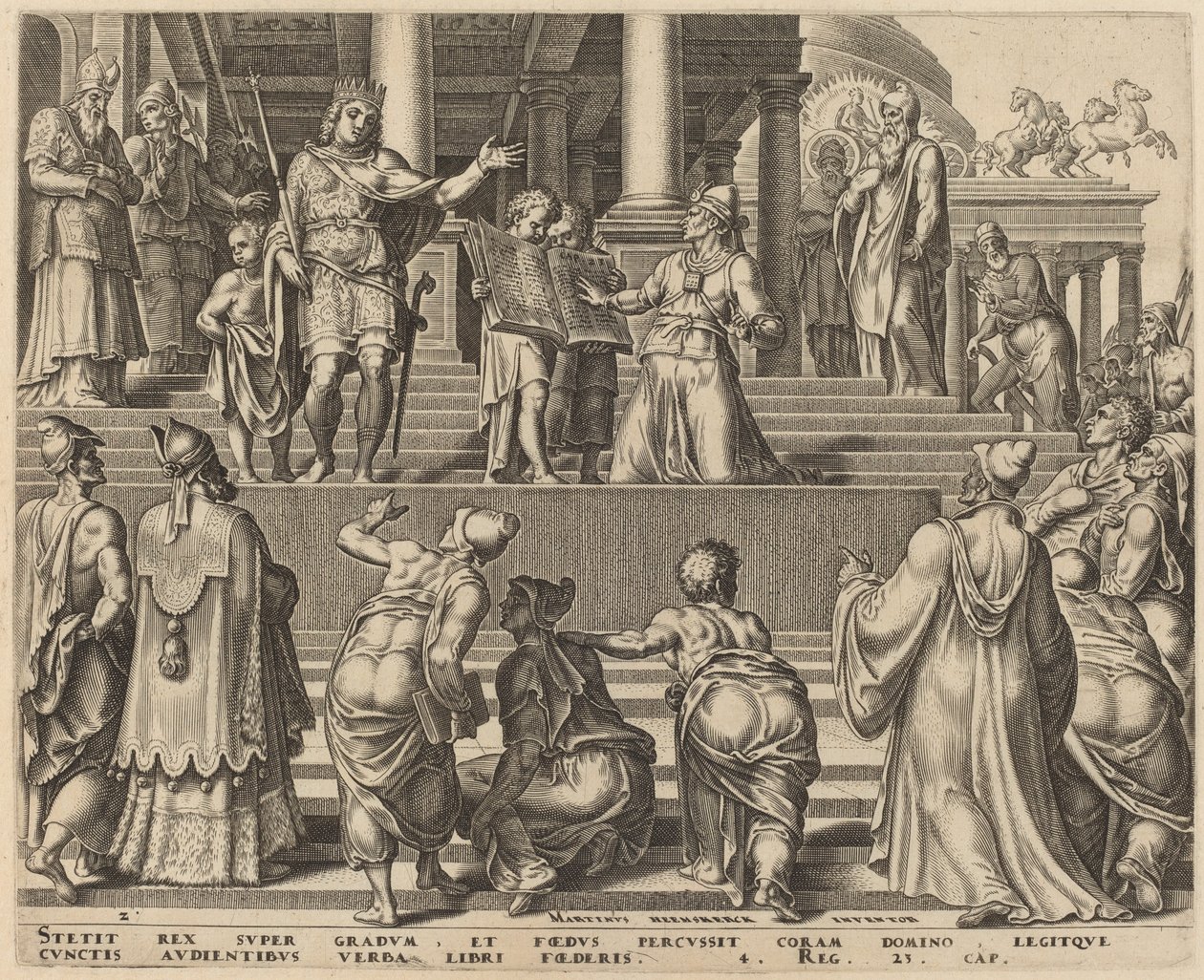 在人们面前宣读律法书 作者 菲利普·加勒，仿照 Maerten van Heemskerck