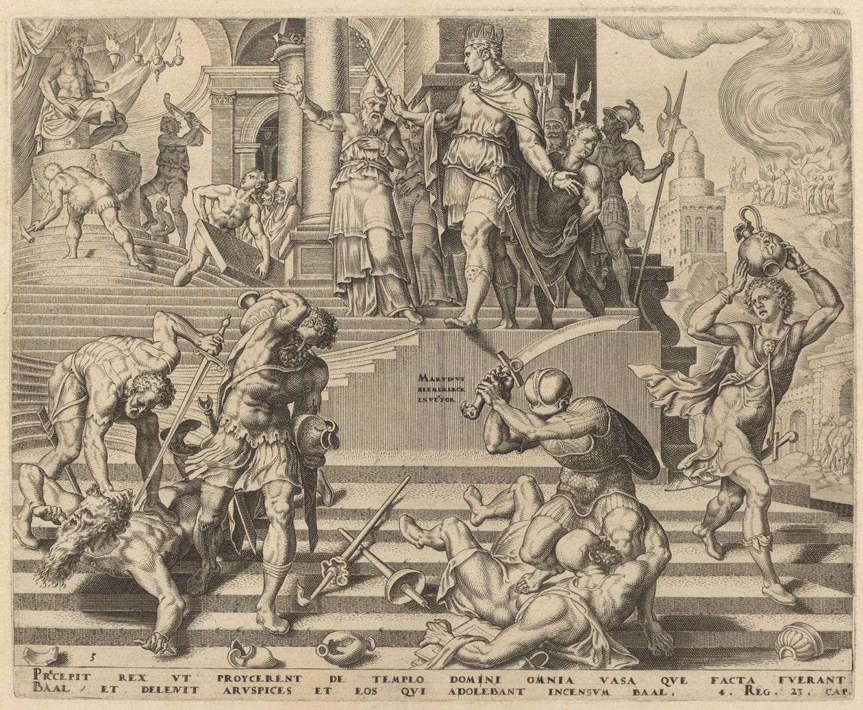 巴力神庙的毁灭和对其祭司的屠杀 作者 菲利普·加勒，仿照 Maerten van Heemskerck