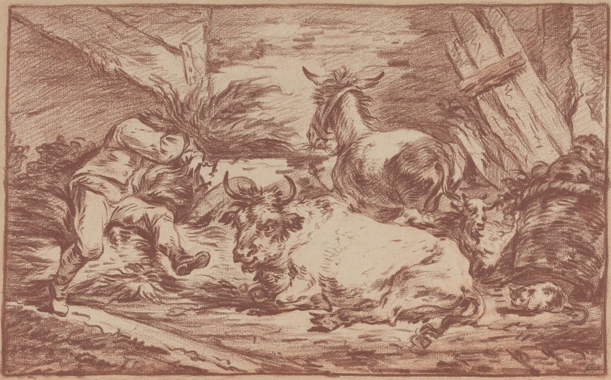 马厩里的动物（红色粉笔画在铺好的纸上） 作者 Philip James de (1740 1812) 路瑟堡