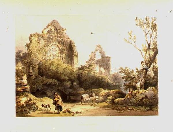 Tintern Abbey，来自 "英格兰和威尔士的浪漫和风景"。 作者 菲利普·詹姆斯·德·路德堡