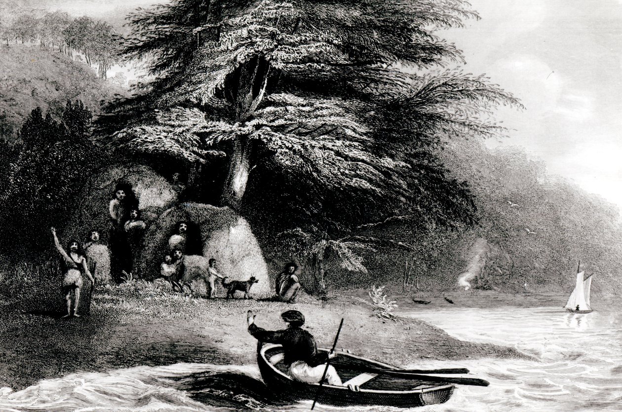 Fuegian Wigwams在Hope Harbourin the Magdalen Channel，由S. Bull雕刻，1838年 作者 菲利普·帕克·金