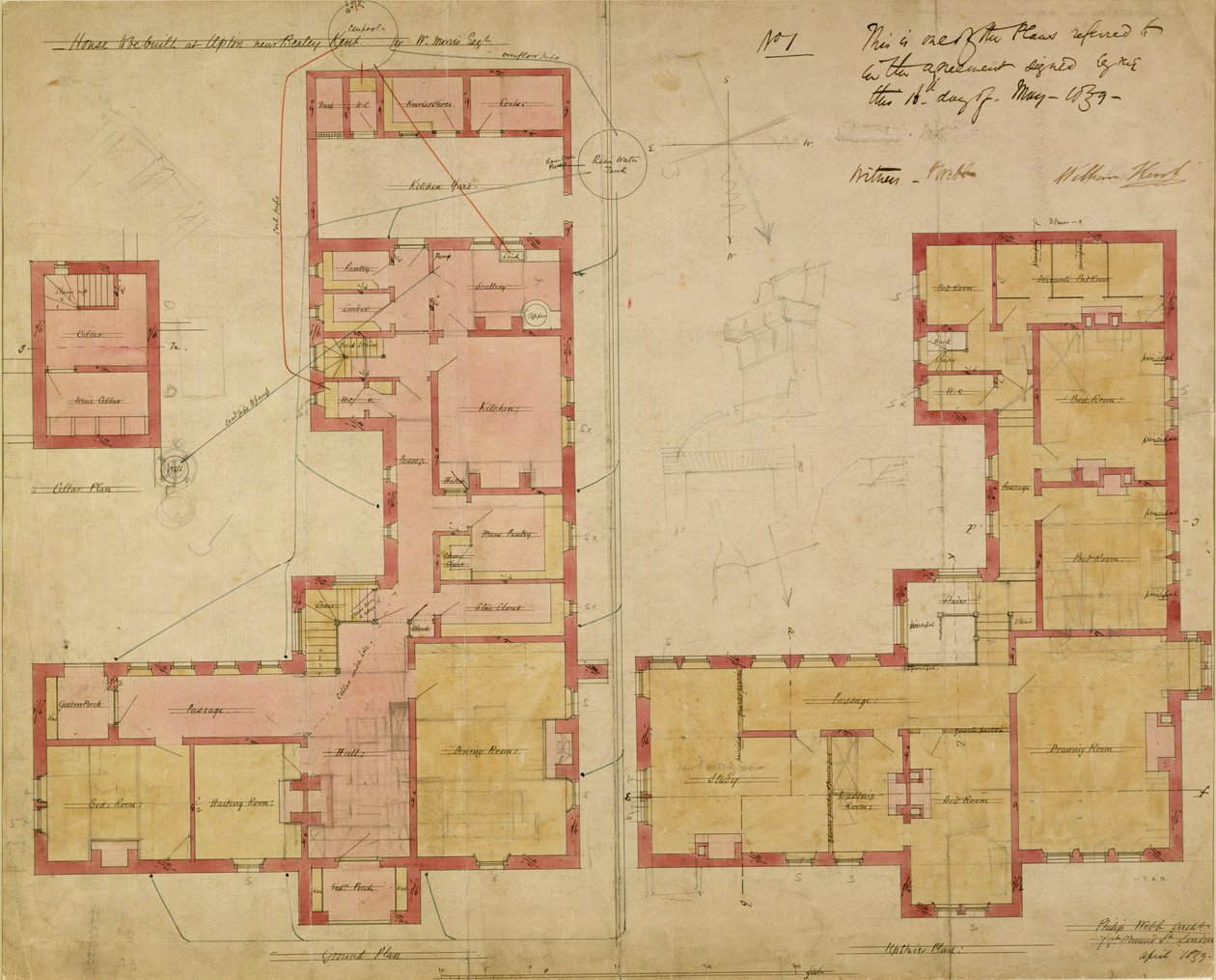 红楼的计划，Bexley Heath，1859年（笔和墨水和纸上的wc） 作者 菲利普·韦伯