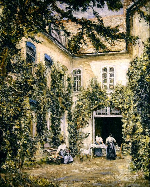庭院中的人物，滨海蒙特勒伊（Montreuil-sur-Mer）。 作者 菲利普·威尔逊·斯蒂尔