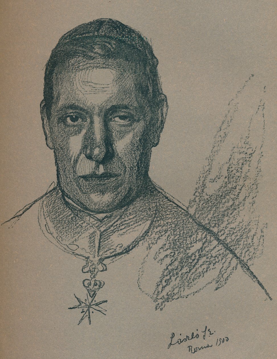 杰出枢机主教Rampolla的素描肖像，1900年1901-1902年。艺术家：拉斯洛（Fulop Laszlo），拉斯洛（Philip A de Laszlo）。 作者 菲利普·德拉兹洛