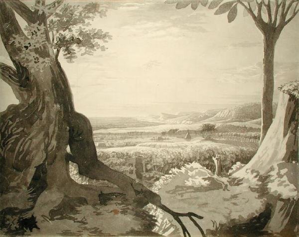尼罗河谷景观，1805-6（灰色铅笔在纸上） 作者 菲利普·奥托·朗格
