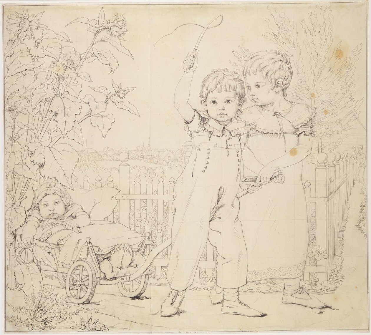 Hulsenbeck儿童，1805-6（笔和墨水在纸上铅笔） 作者 菲利普·奥托·朗格