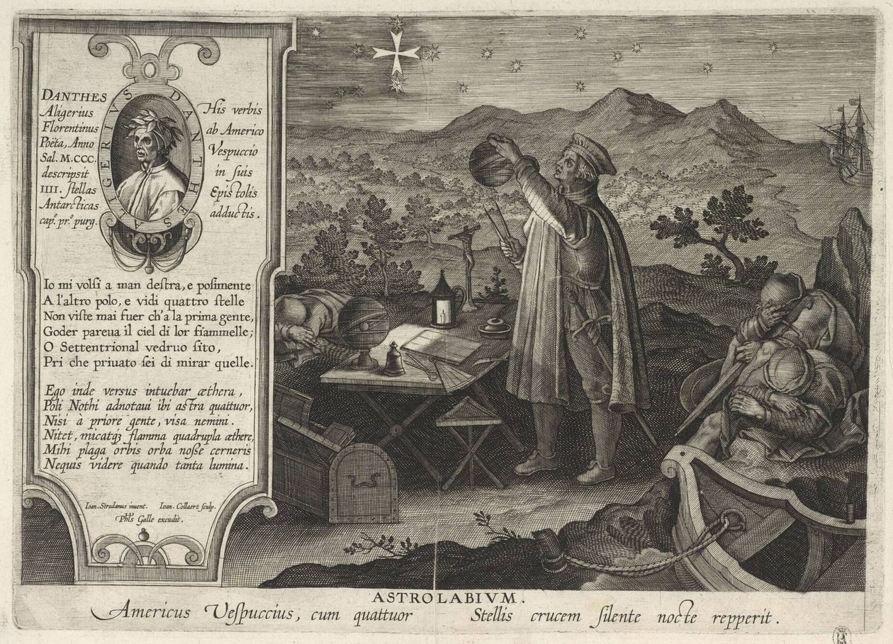 阿梅里戈·维斯普奇（Amerigo Vespucci）带着星状星盘找到了美国南十字星座，1591年 作者 菲利普·加勒