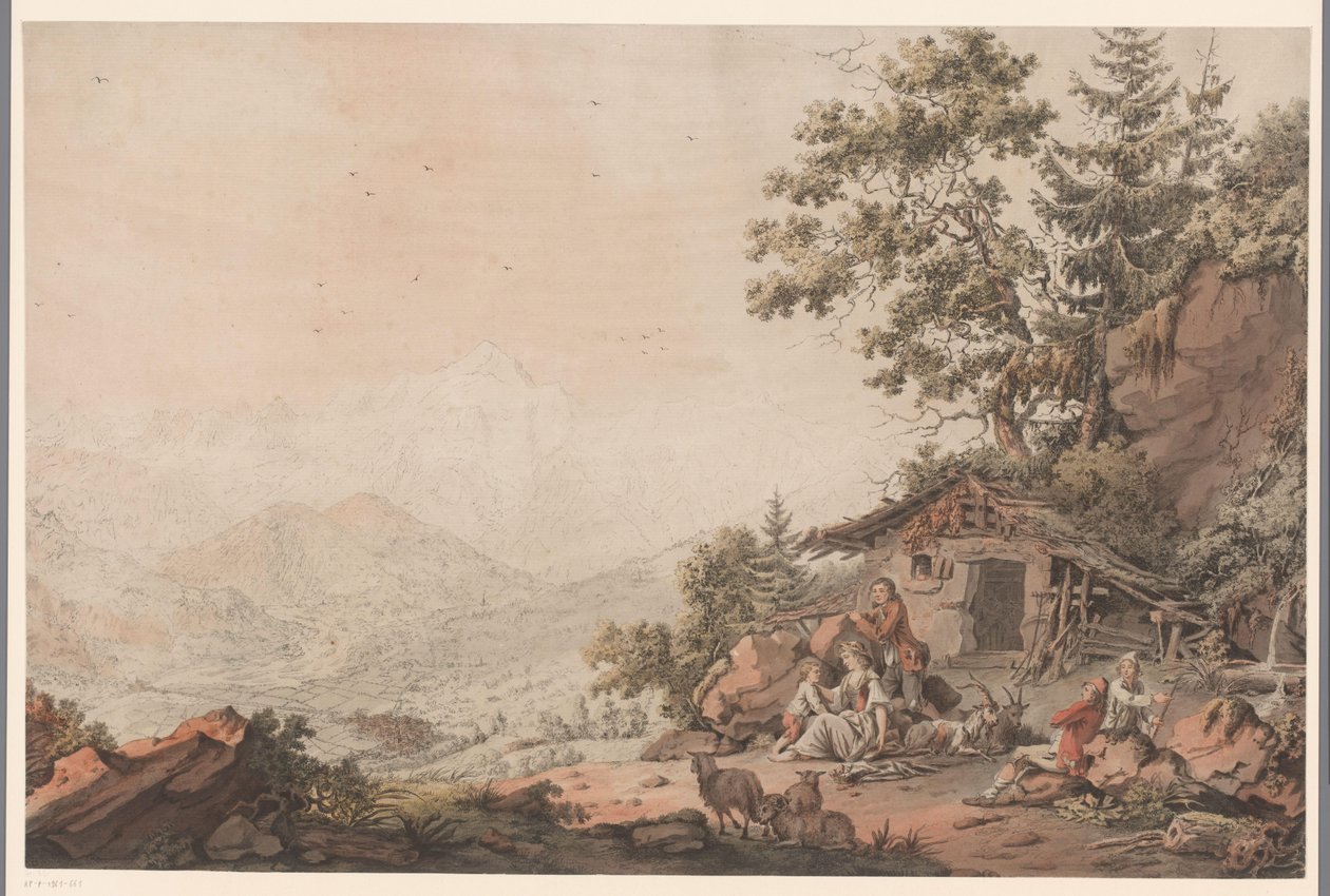 一家人在山间小屋 作者 Philipp Jacques Loutherbourg (I)（归属于）