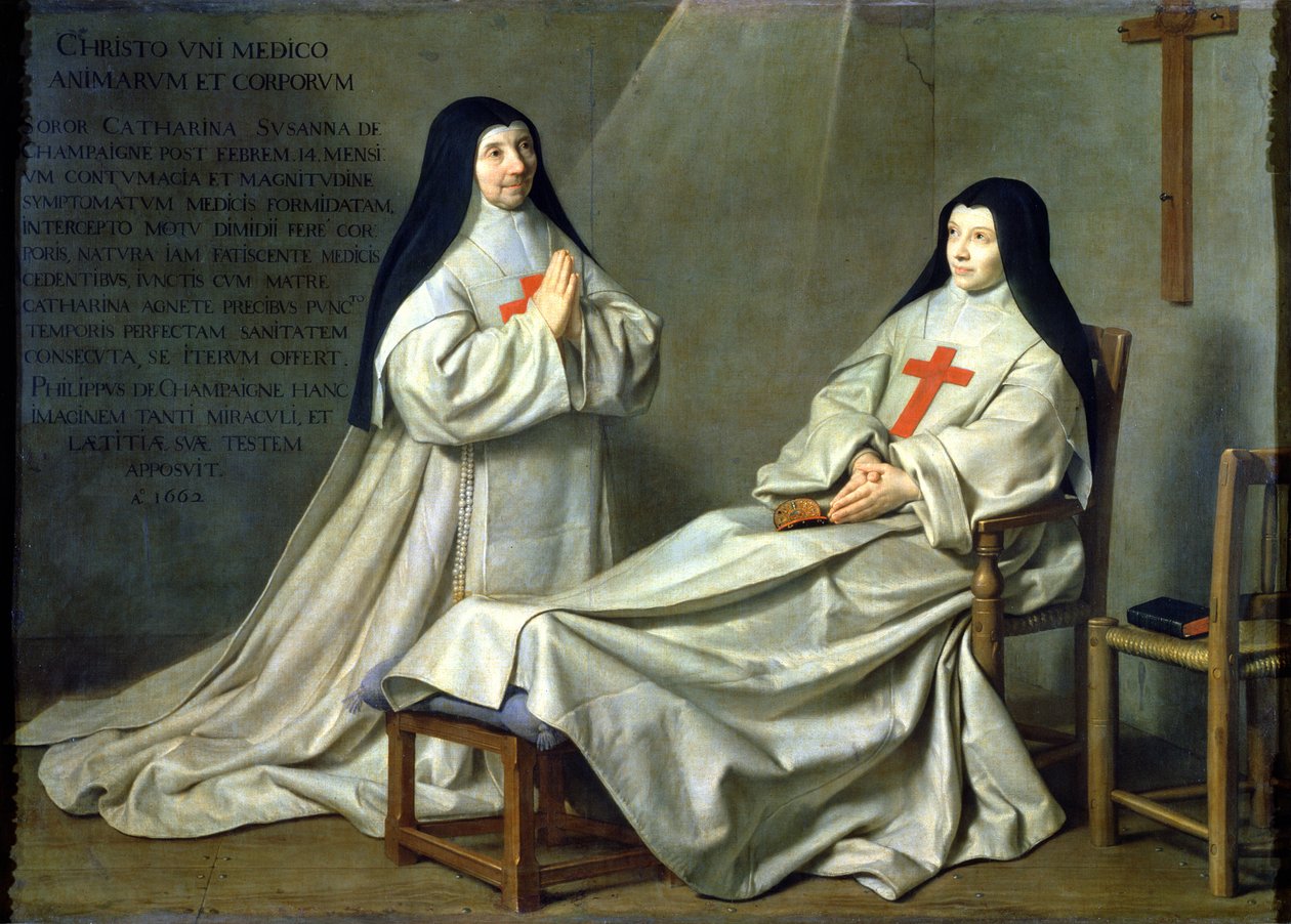 母亲Catherine-Agnes Arnauld（1593-1671）和Sas Catherine of St. Suzanne Champaigne（1636-86）的肖像艺术家的女儿，1662年（详见89737） 作者 菲利普·德·尚佩尼