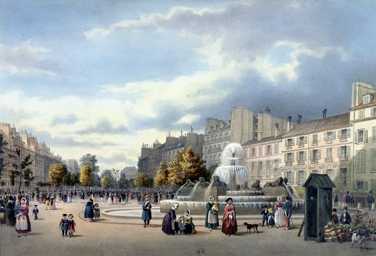 圣马丁大道的喷泉，来自&39;Vue de Paris&39;，1840年 作者 菲利普·贝诺斯特