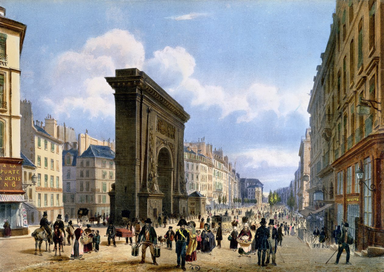 Porte St. Denis的景色，来自&39;Promenades dans Paris et ses environs&39;，c.1840 作者 菲利普·贝诺斯特
