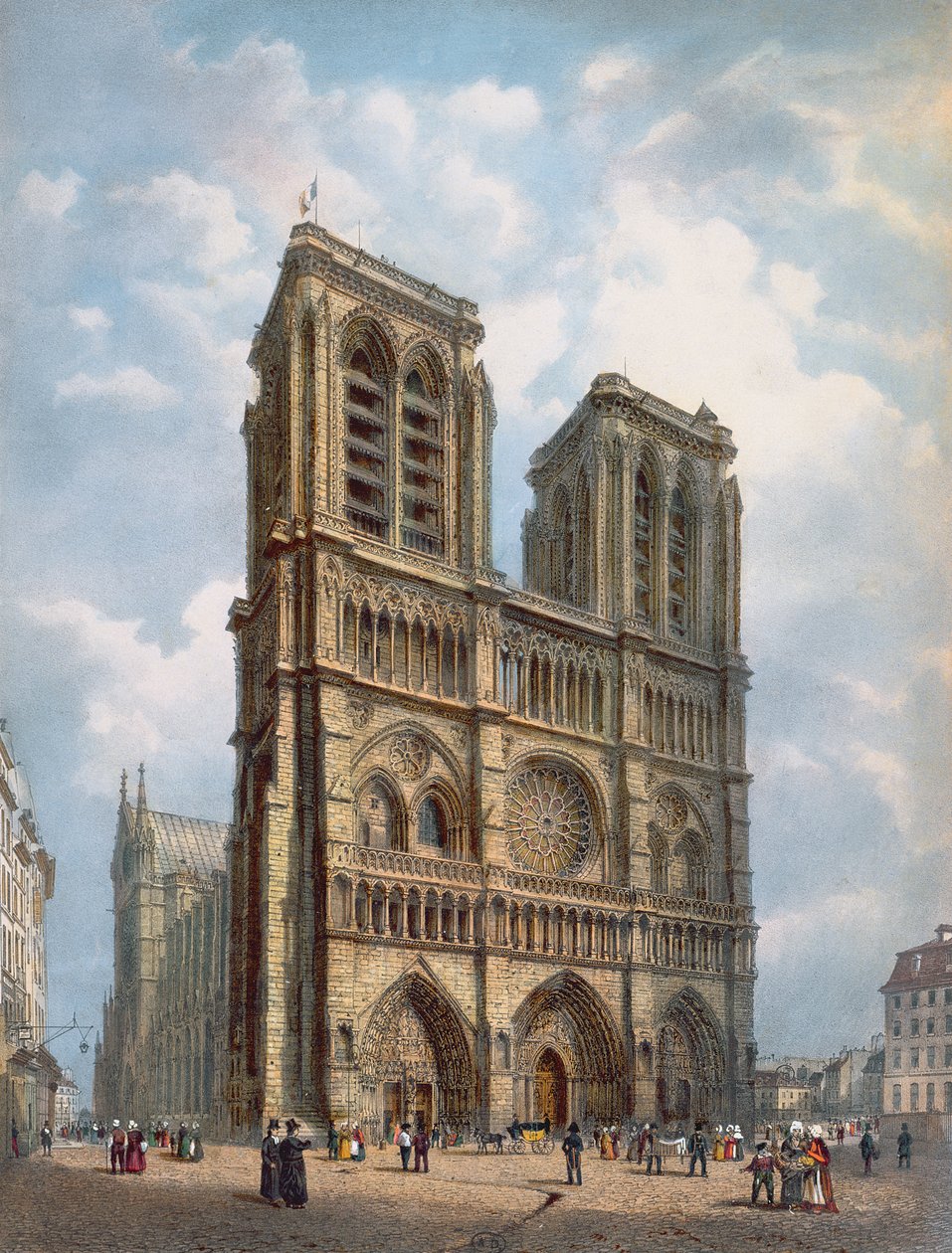 Notre Dame，巴黎，c.1840大教堂的西部门面的看法 作者 菲利普·贝诺斯特